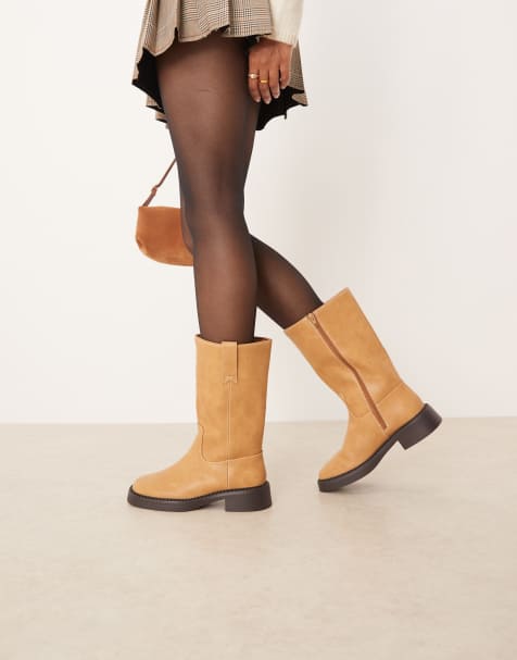 ASOS DESIGN – Colby – Kamelfärgade, knähöga truckerboots - view 1