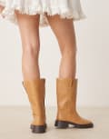 [ASOS DESIGN] ASOS DESIGN Colby pull on trucker knee boots in camel-Brown 36 CAMEL