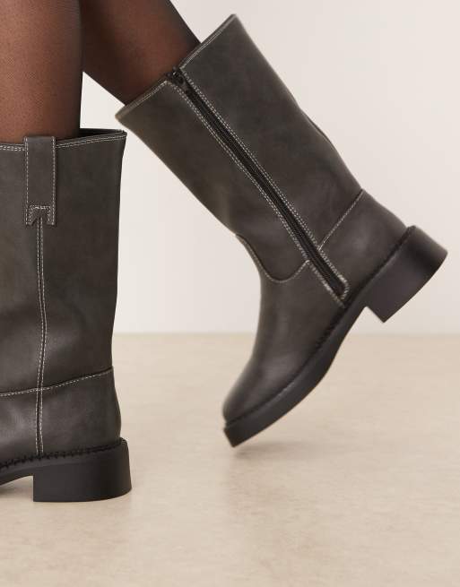 ASOS DESIGN Colby pull-on trucker knee boots in vintage gray