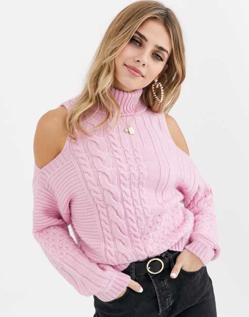 Cold shoulder cable discount sweater