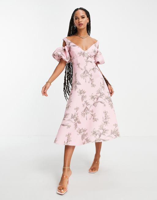 ASOS DESIGN cold shoulder corsetted formal midi dress in floral print ASOS