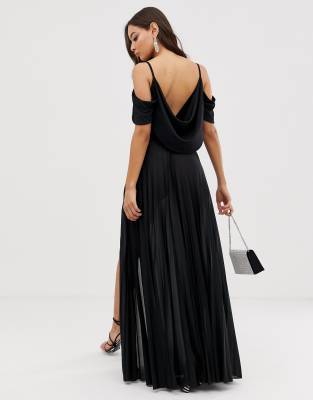 Asos cold shoulder cowl back pleated maxi sales dress