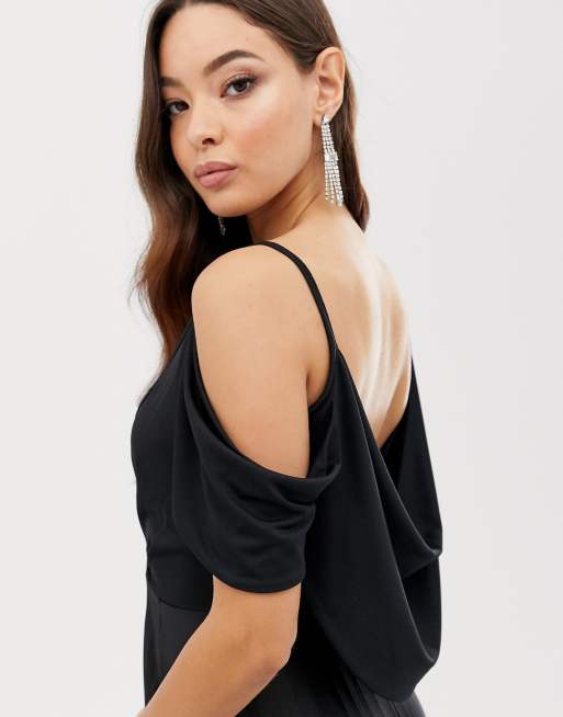 Asos design cold shoulder cheap cowl back pleated midi dress