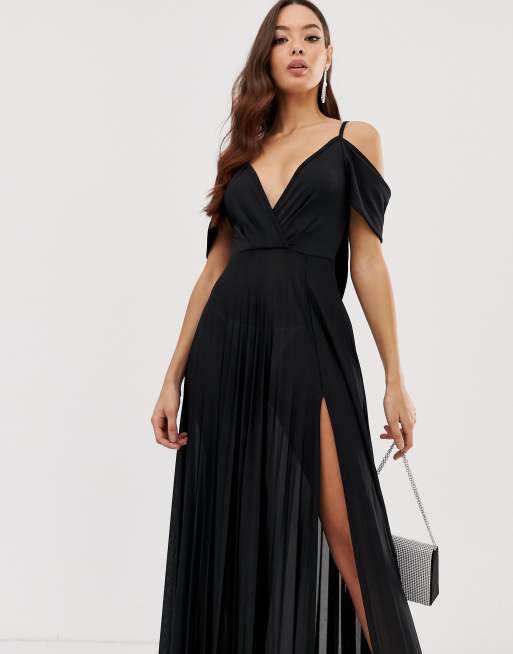 Cold shoulder outlet pleated dress