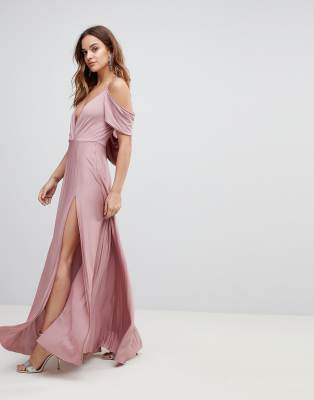 purple cold shoulder maxi dress