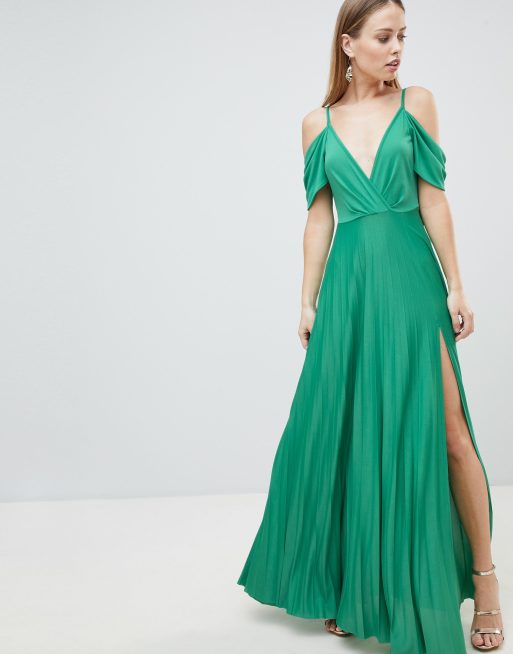 Asos cold shoulder cowl back pleated maxi on sale dress