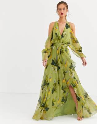 green maxi dress floral