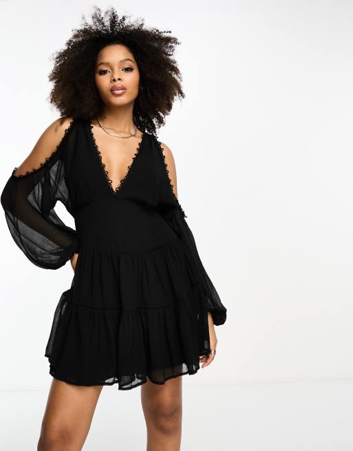 Black cold shop shoulder cocktail dress