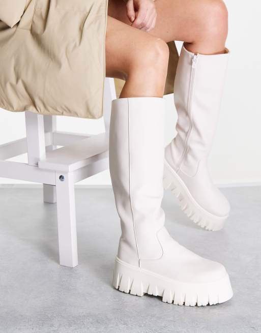 ASOS DESIGN Alliance chunky zip front boots in off-white