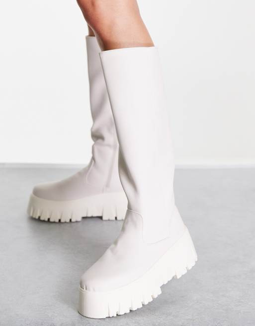 ASOS DESIGN Alliance chunky zip front boots in off-white