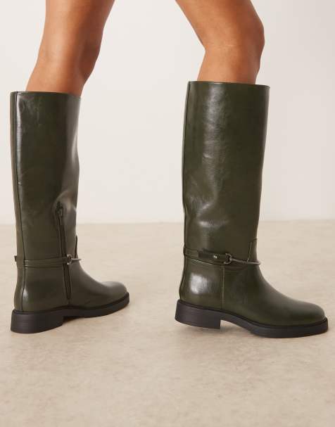ASOS DESIGN Cole flat riding knee boot in wicked green with trim - view 1