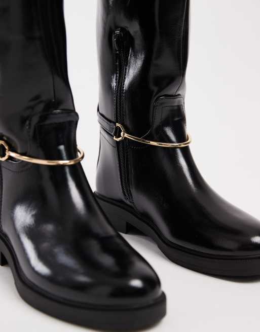 ASOS DESIGN Cole flat riding knee boots in black with trim