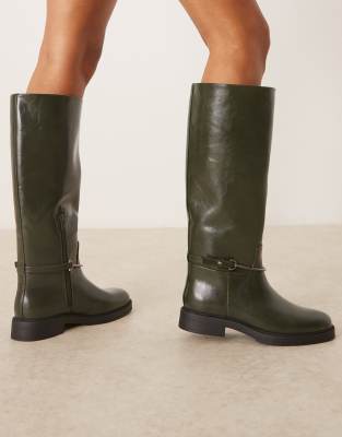 Asos Design Cole Flat Riding Knee Boots In Green