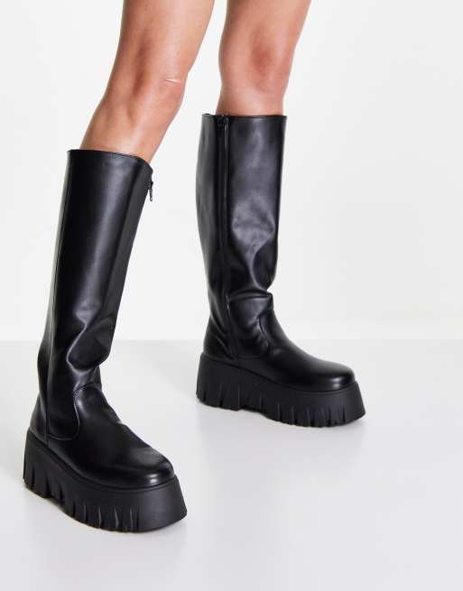 ASOS DESIGN - Cole - Sorte chunky knæstøvler