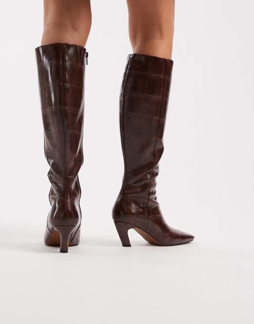 ASOS DESIGN Colette chisel toe knee boots in brown croc ASOS