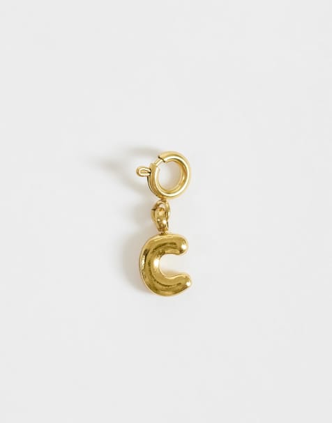 ASOS DESIGN colgante intercambiable con letra C de acero inoxidable impermeable en dorado - view 1