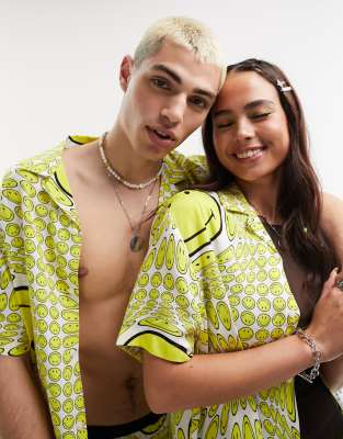 ASOS DESIGN Smiley Collab unisex co-ord relaxed revere shirt in yellow and white print - ASOS Price Checker