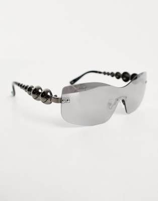 ASOS DESIGN - Collaboration avec Smiley - Lunettes de soleil sans montures avec branches travaillées en argent