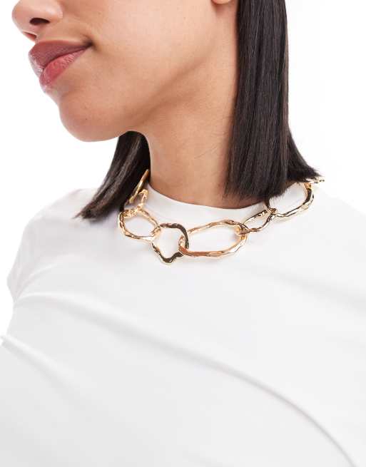 ASOS DESIGN - Collana a catena color oro effetto fuso
