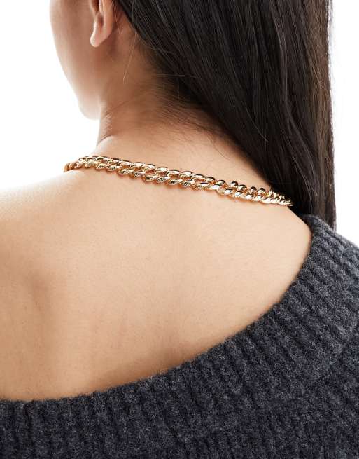 ASOS DESIGN Collana a catena con maglie zigrinate e chiusura a T