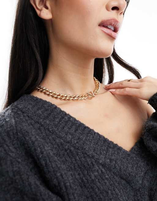 ASOS DESIGN Collana a catena con maglie zigrinate e chiusura a T