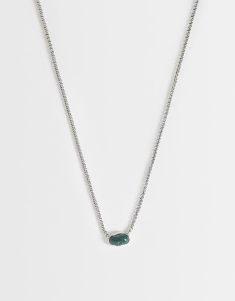 ASOS DESIGN - Collana a catenina argentata con agata muschiata semipreziosa - view 1