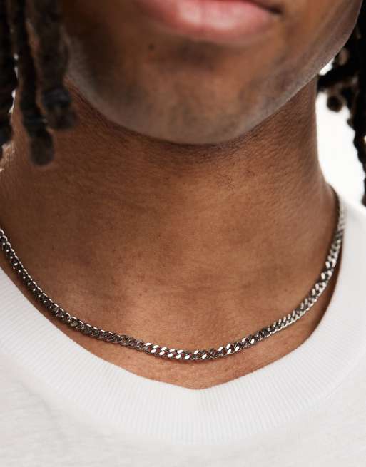ASOS DESIGN - Collana a catenina corta slim da 4 mm in acciaio inossidabile resistente all'acqua color argento 