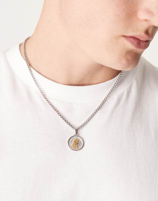 ASOS DESIGN - Collana a catenina in acciaio inossidabile resistente all'acqua argentata con pendente con Vergine Maria