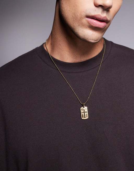 ASOS DESIGN - Collana a catenina in acciaio inossidabile resistente all'acqua dorata con pendente con medaglietta