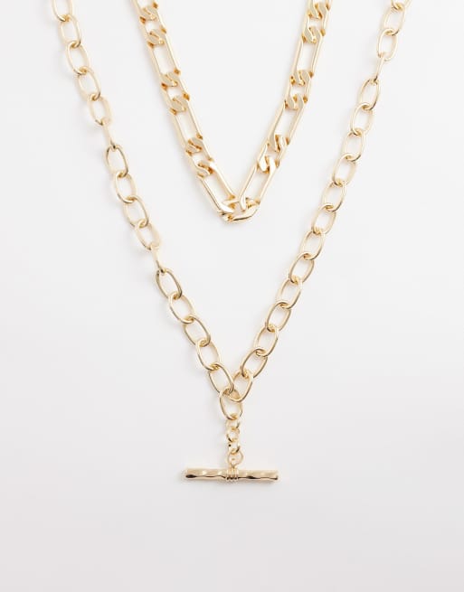 ASOS DESIGN - Collana a catenina multifilo color oro con ciondolo a T