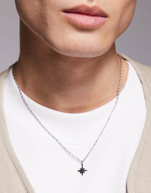ASOS DESIGN - Collana a catenina resistente all'acqua in acciaio inossidabile argentato con ciondolo con stella
