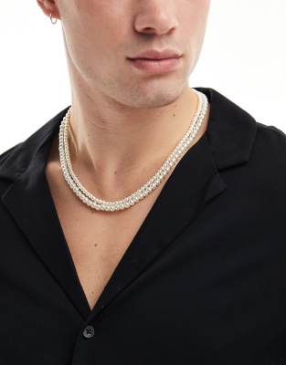 ASOS DESIGN - Collana a doppio filo con perle sintetiche da 4 mm e 6 mm 