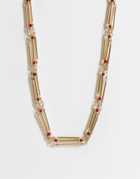 ASOS DESIGN collana a più fili con mini perline color oro - view 1