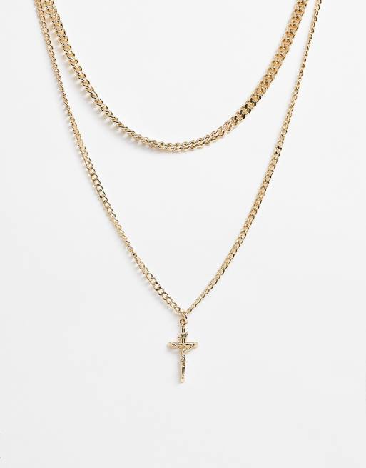 ASOS DESIGN - Collana a strati color oro con ciondoli misti