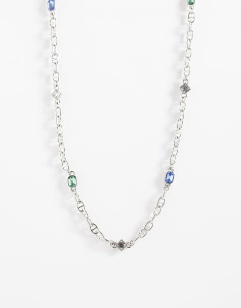 ASOS DESIGN - Collana argentata a catenina con pietre - view 1
