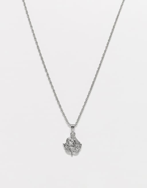 ASOS DESIGN - Collana argentata con ciondolo con rosa