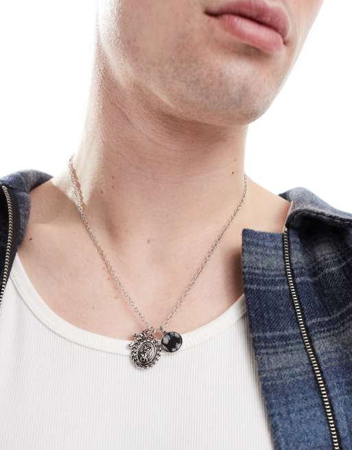 ASOS DESIGN - Collana argentata con ciondolo di San Cristoforo e pietra semipreziosa