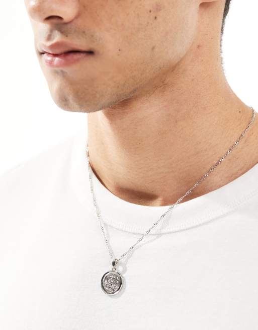 ASOS DESIGN - Collana argentata con ciondolo di San Cristoforo