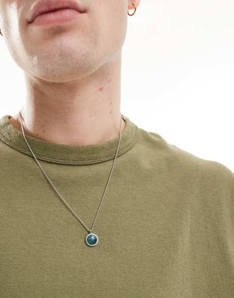 ASOS DESIGN - Collana argentata con pendente con pietra rotonda - view 1