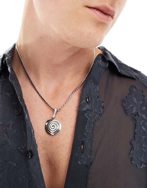 ASOS DESIGN - Collana argentata con pendente in metallo circolare