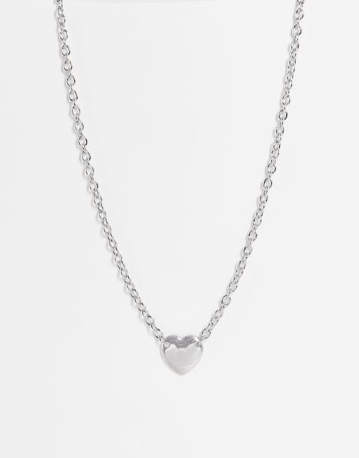 ASOS DESIGN - Collana argentata con pendente semplice a cuore