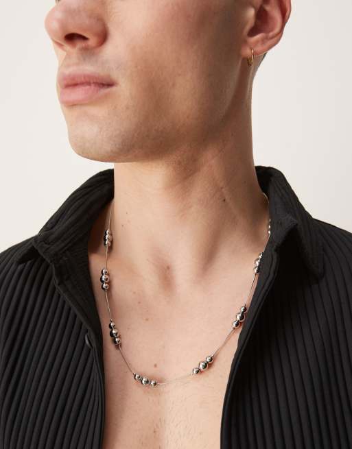 ASOS DESIGN - Collana argentata con sfere e perline