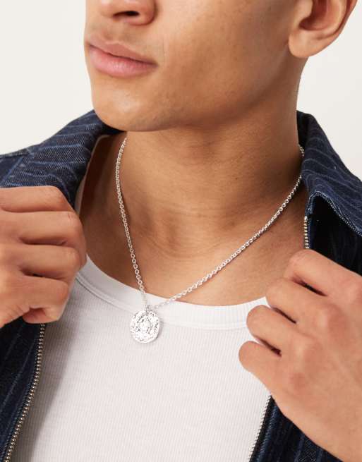 ASOS DESIGN - Collana argentata effetto invecchiato con pendente con moneta martellata, 2 di 3