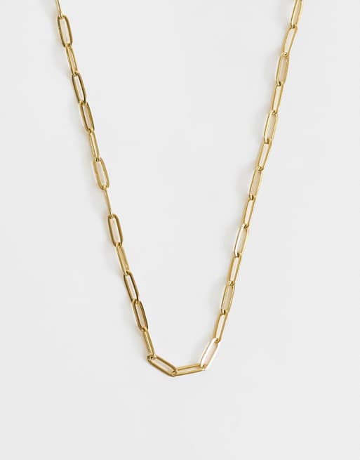 ASOS DESIGN collana charm a maglia graffetta in acciaio inossidabile color oro, 1 di 4