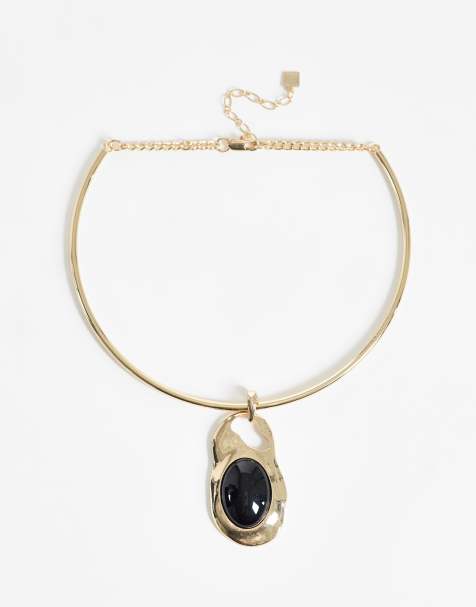 ASOS DESIGN collana collarino rigida con pendente nero color oro - view 1