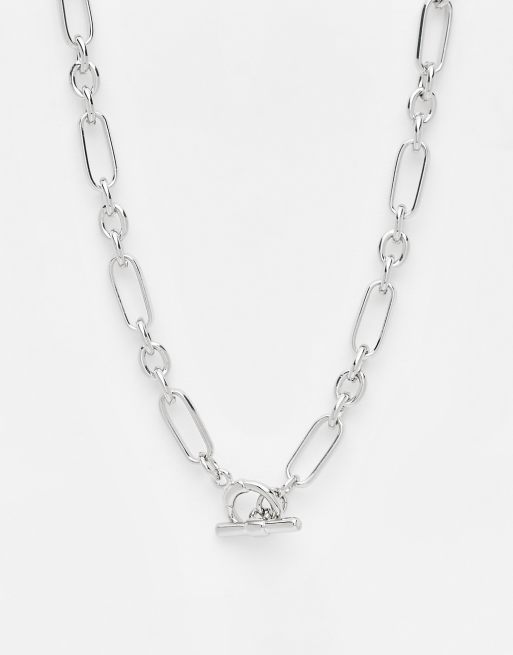 ASOS DESIGN - Collana color argento con catena mista e cinturino a T