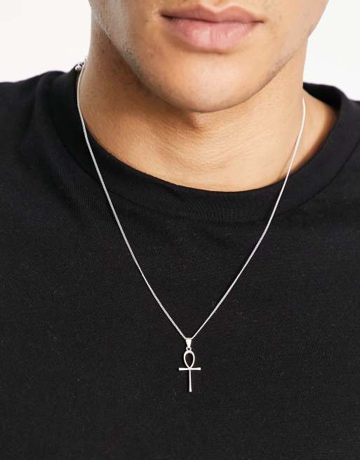 ASOS DESIGN - Collana color argento con ciondolo a croce ansata