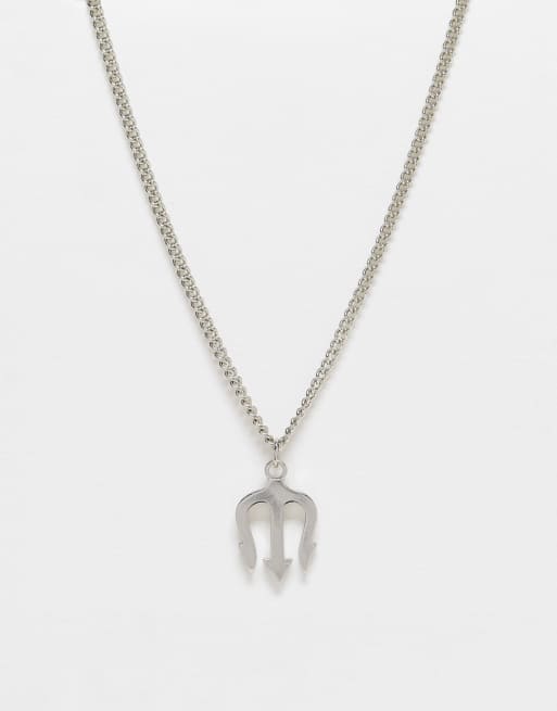 ASOS DESIGN - Collana color argento con ciondolo a tridente