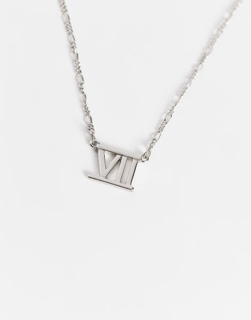 ASOS DESIGN - Collana color argento con ciondolo con numeri romani, 3 di 4