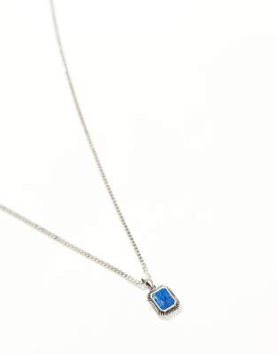 ASOS DESIGN - Collana color argento con ciondolo quadrato in lapis semiprezioso 